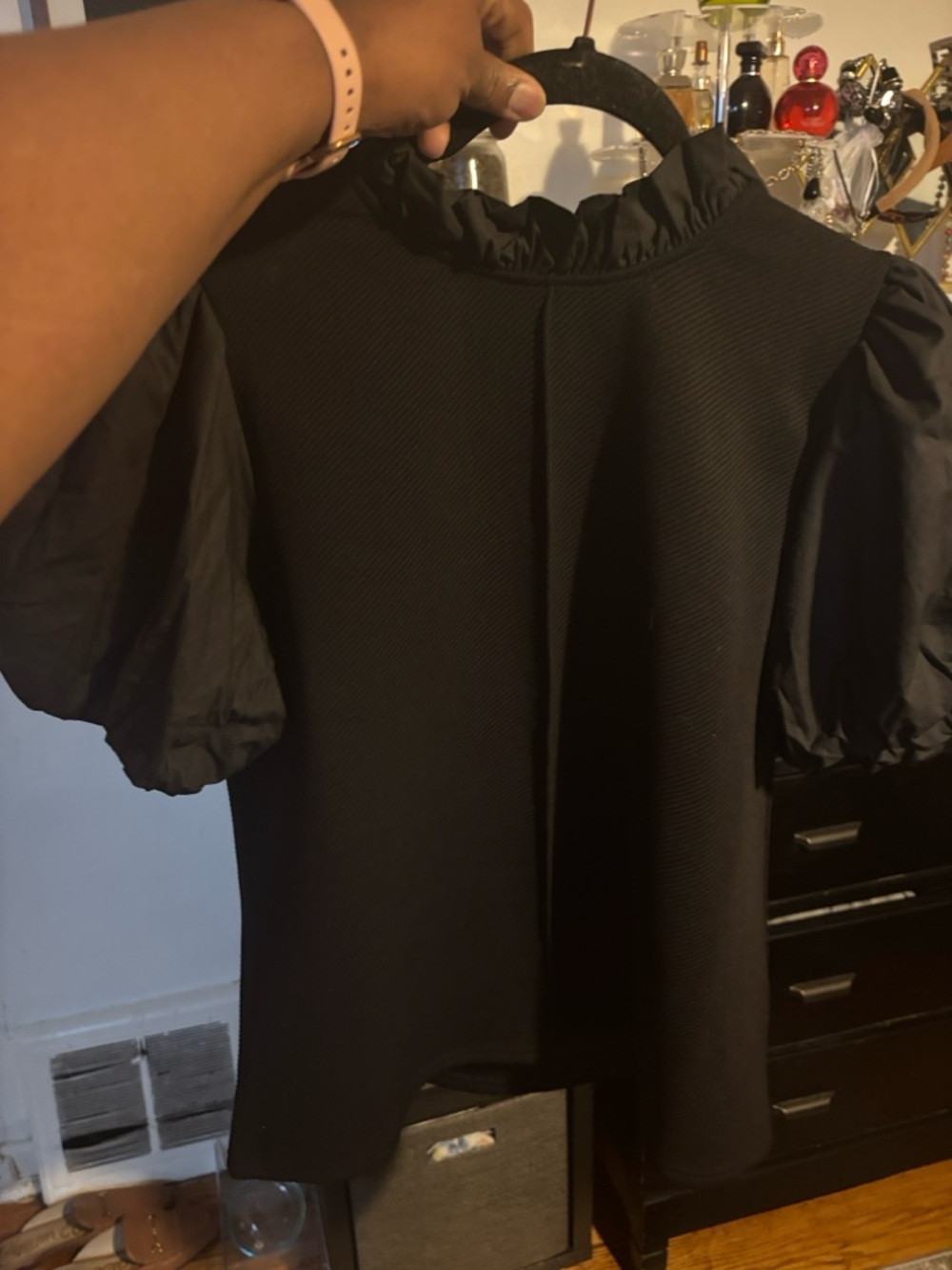 THML Black Puff Sleeve Ruffle Neck Top - Picture 2 of 5